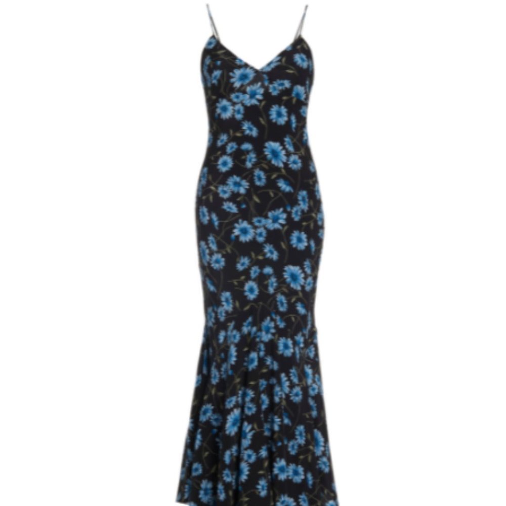 MICHAEL KORS Pleated Floral-print Silk Slip Dress In Blue